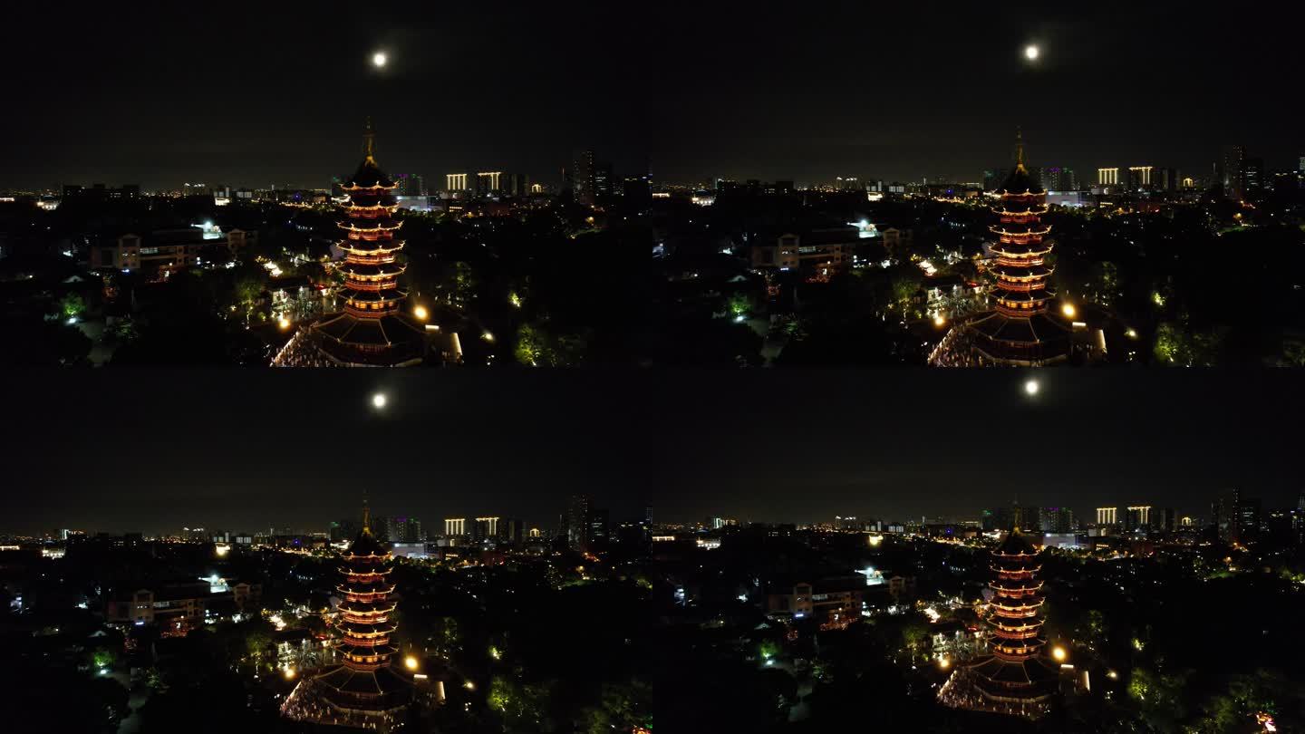 苏州盘门景区夜景航拍4K原始素材