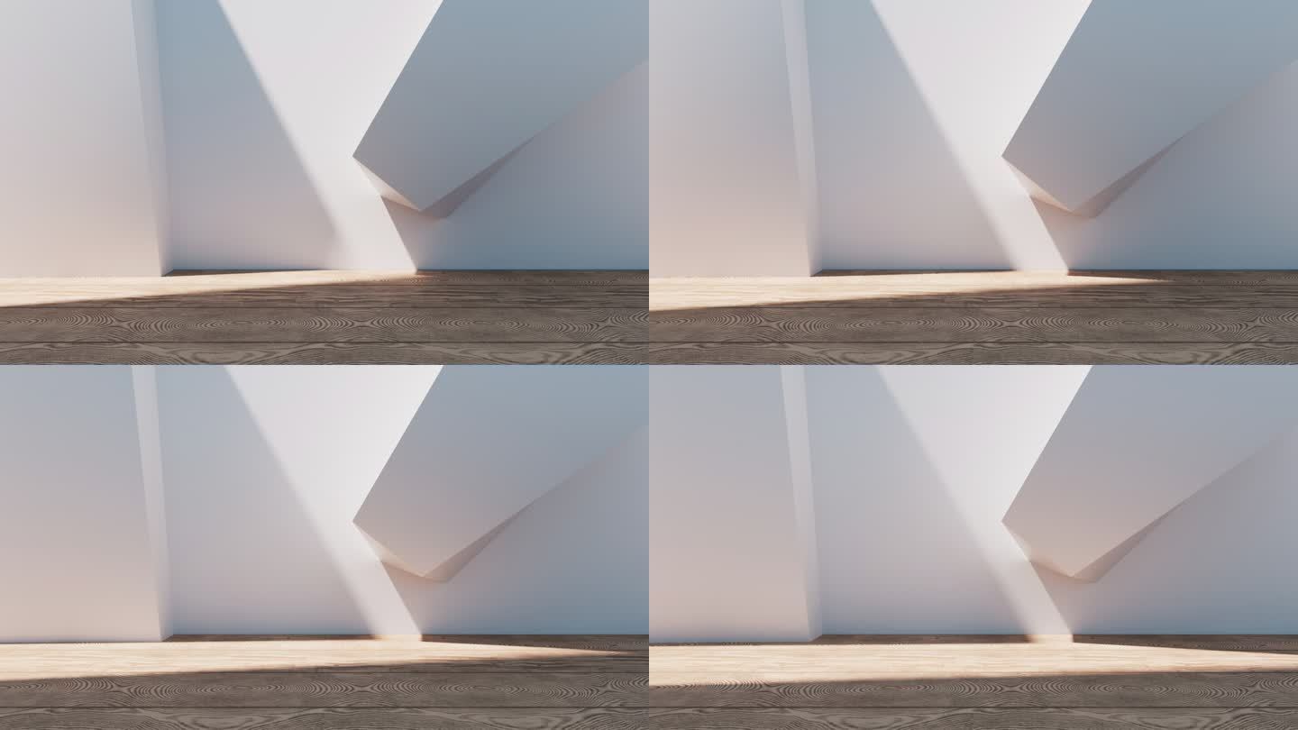 几何体建筑空间与木地板3D渲染