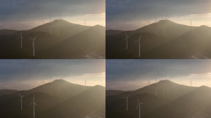 航拍会稽山东白山风车风电风力发电新能源
