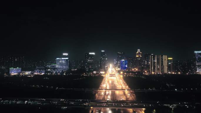 城市夜景 成都环球天府大道夜景航拍