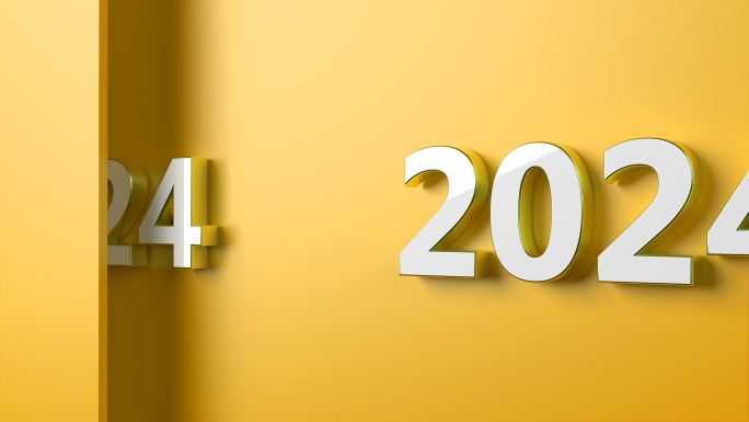 黄色背景下的2024年新年概念
