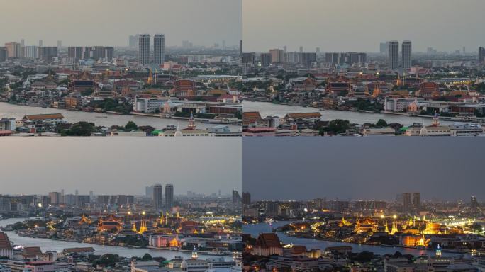 泰国曼谷城市景观河畔日夜流逝