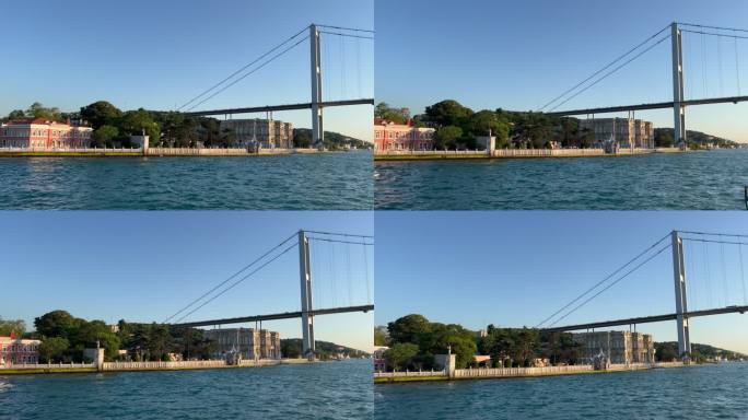 土耳其伊斯坦布尔博斯普鲁斯海峡沿岸一艘渡轮的4K视频片段