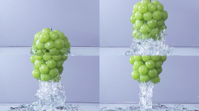 慢动作超高速拍摄新鲜葡萄出水