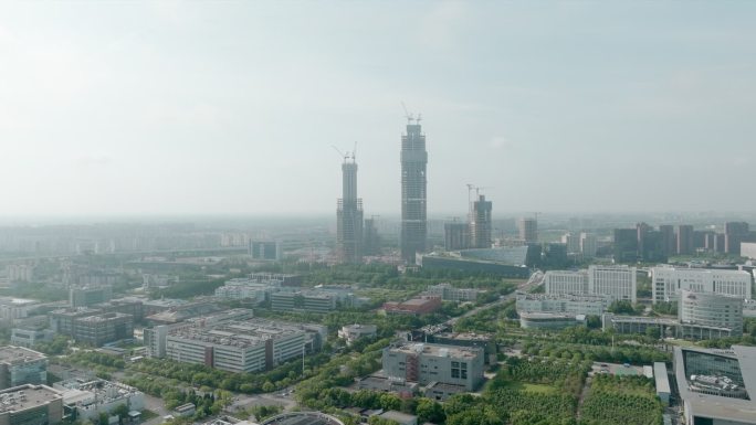 上海张江附近张江双子塔科学之门航拍空镜