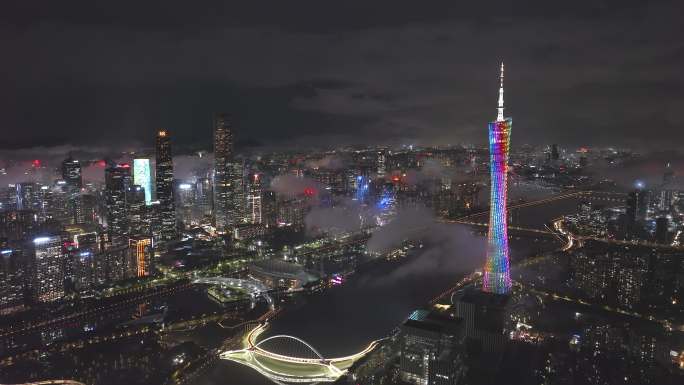 【商用4K】广州城市地标珠江新城夜景航拍