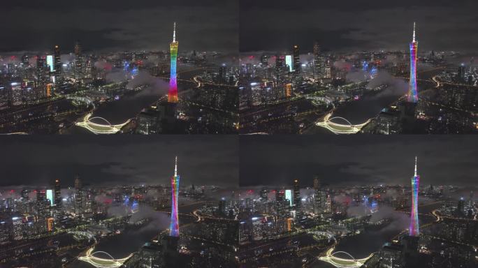 【商用4K】广州城市地标珠江新城夜景航拍