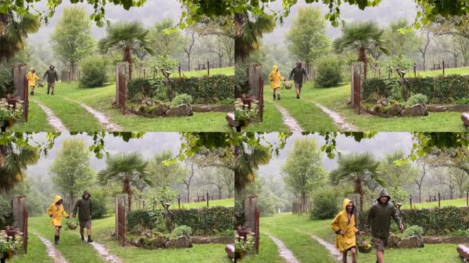 一对夫妇在遭遇暴雨后回家