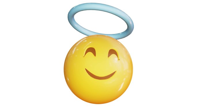 动画天使光环表情符号。Emoticon股票视频。3d渲染。无缝循环。独立背景。