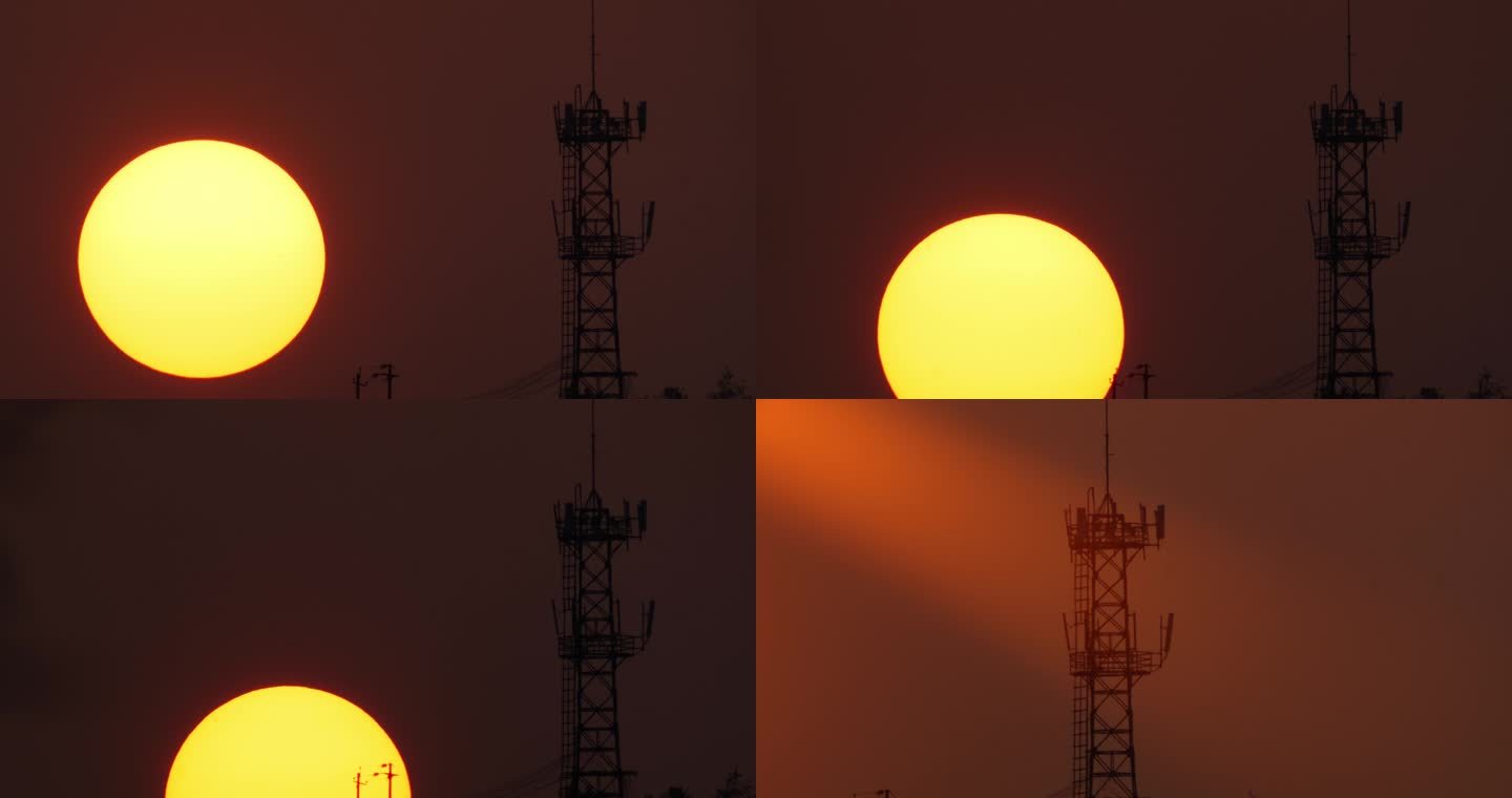 4k实拍夕阳日落信号塔