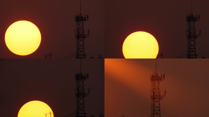 4k实拍夕阳日落信号塔