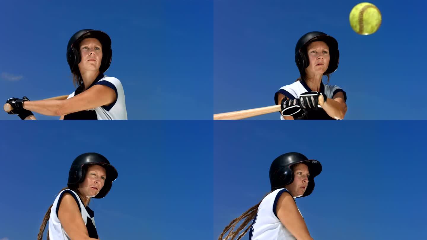 高清超慢Mo：女子垒球击球手
