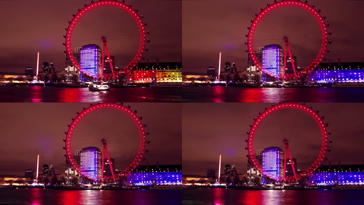 伦敦眼，千禧轮，英国，夜间延时