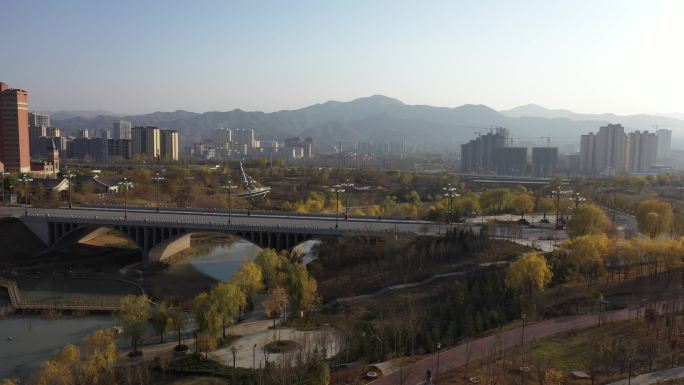 大地湾湿地公园  秋景 航拍   乐都区