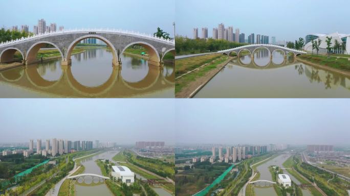 郑州市贾鲁河明德桥穿越桥洞航拍