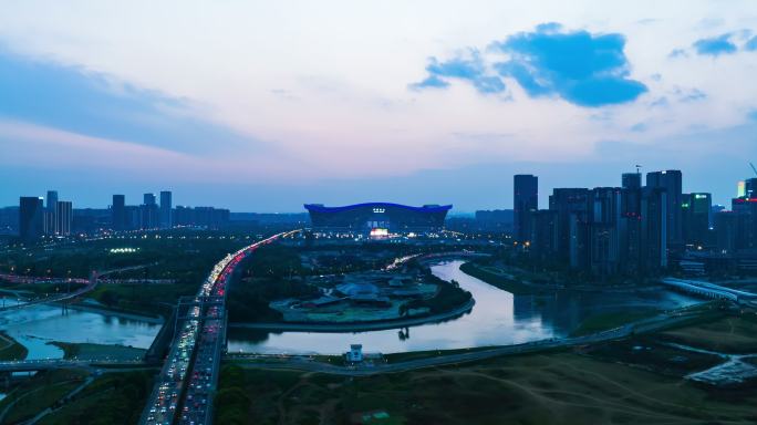 成都环球中心夜幕航拍延时锦江绕城高速车流