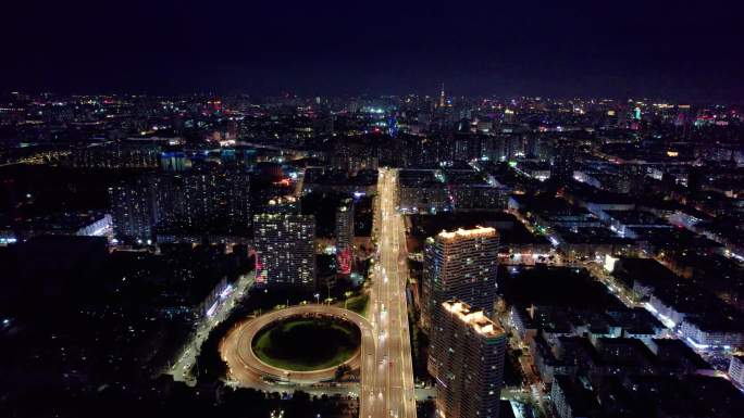 哈尔滨松浦大桥城市夜景航拍