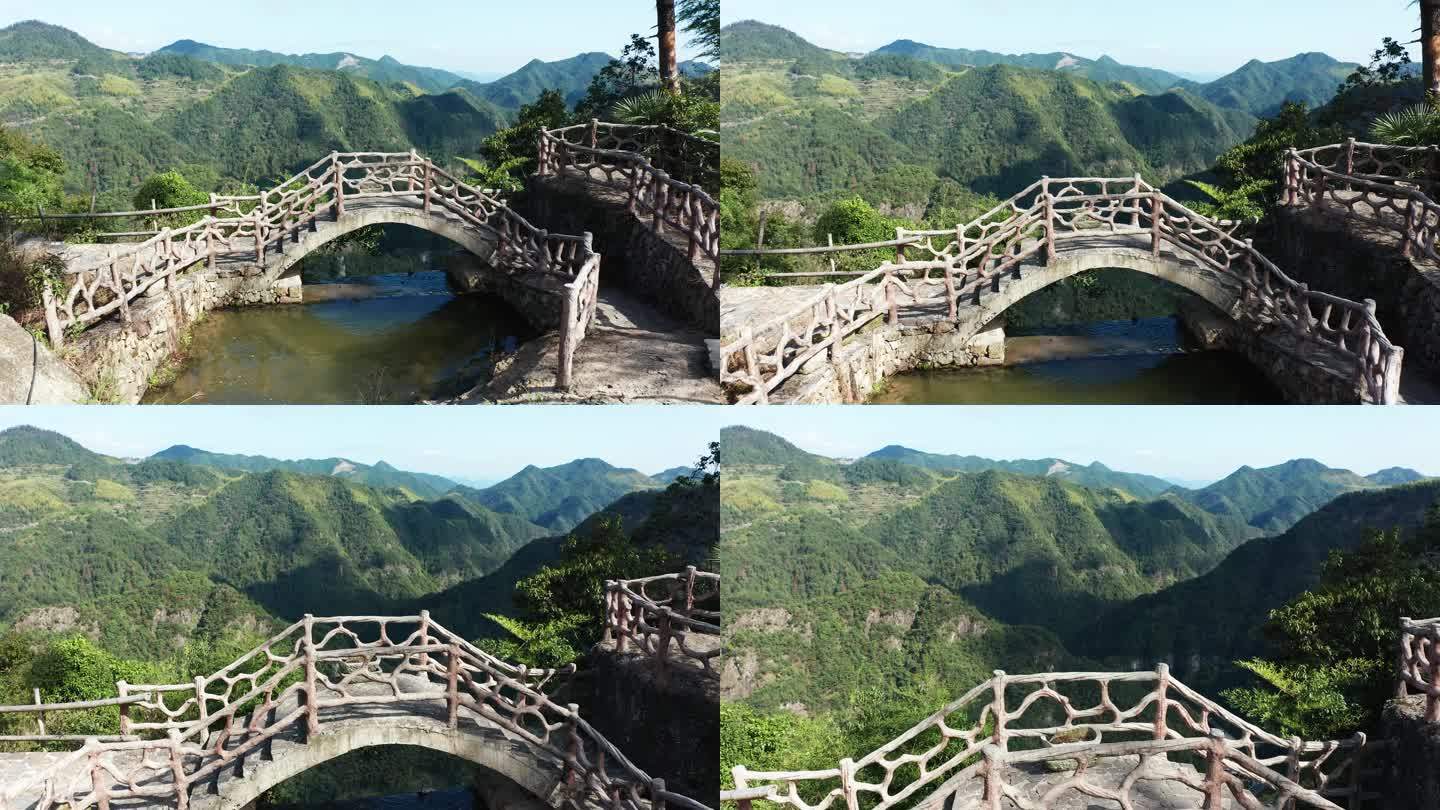 磐安悬崖村高山流水小桥瀑布景观