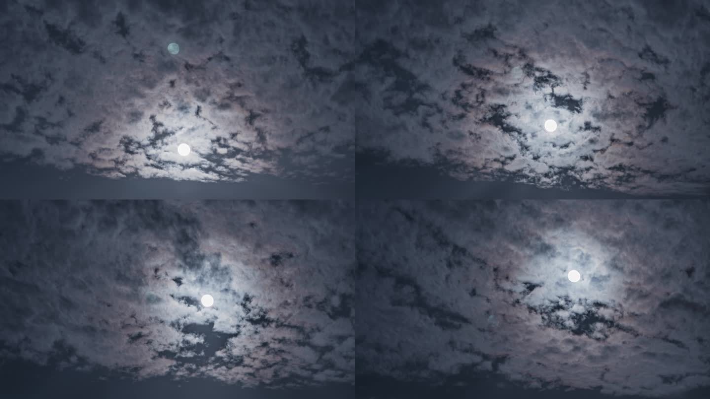 4k实拍月色月亮云层涌动