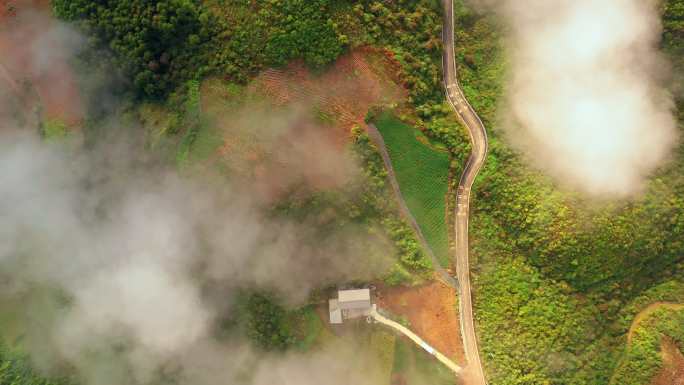 航拍云海下的山村