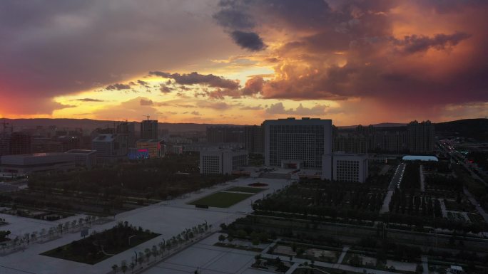 山西大同太阳宫晚霞航拍