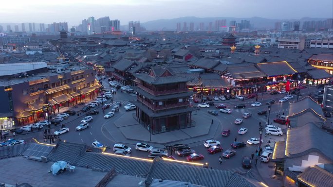 山西大同古城鼓楼夜景航拍合集