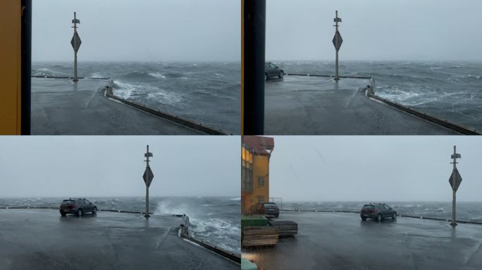 卑尔根的风暴大风和波涛汹涌的海面：极端天气条件