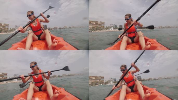 青少年在夏日享受海上皮划艇