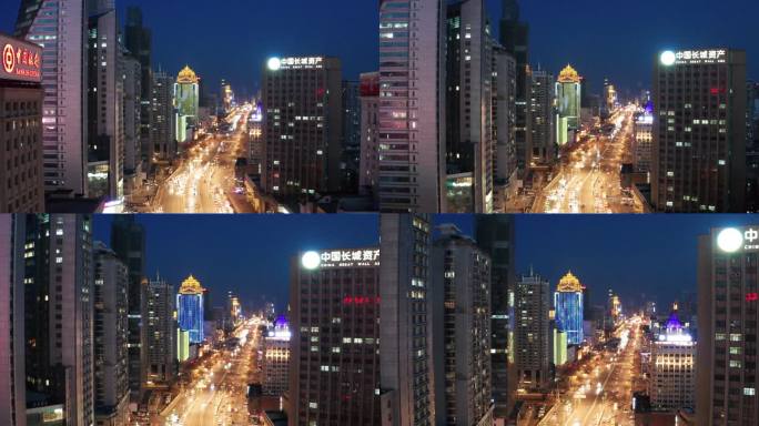 哈尔滨城市道路夜景航拍