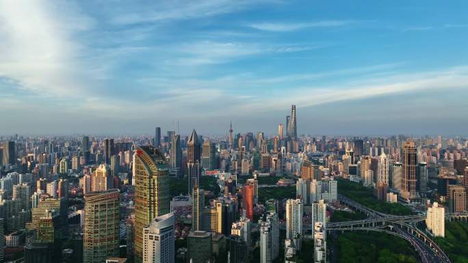 上海城市广角俯瞰航拍