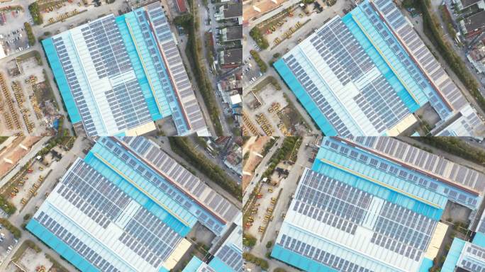 大型工厂屋顶太阳能光伏电站航拍