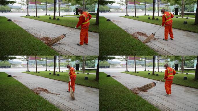 环卫工人打扫广场卫生深圳市民中心