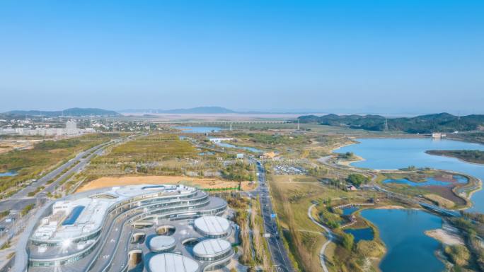 九江芳兰湖生态科技城及湿地公园航拍延时