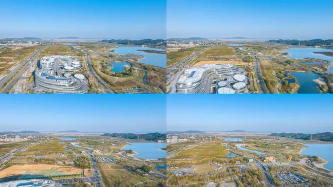 九江芳兰湖生态科技城及湿地公园航拍延时