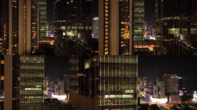城市楼宇穿梭夜景航拍