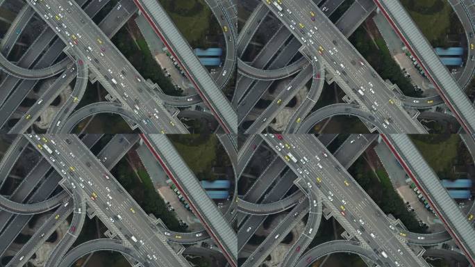 复杂天桥和繁忙交通俯视图