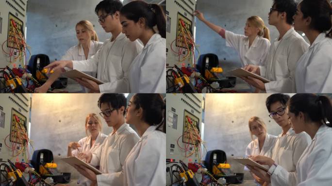 在大学的实验室里，由不同的学生组成的团队负责电气连接