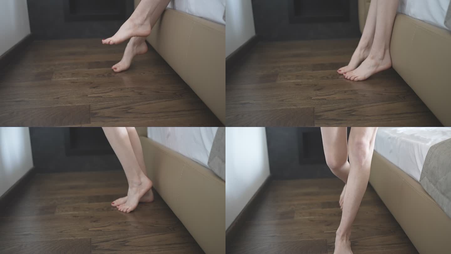 一名女性腿下床的视频