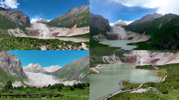 西藏索县布加雪山穹雄沟雪山湖泊景色航拍