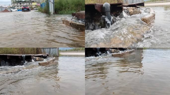 路面积水雨水地面漏水泉水溢水汽车水中行驶