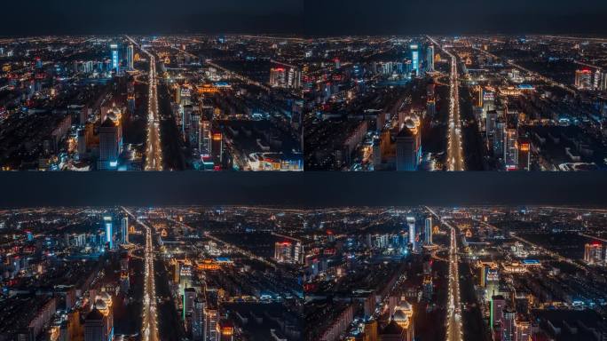 银川城市夜景北京路航拍延时