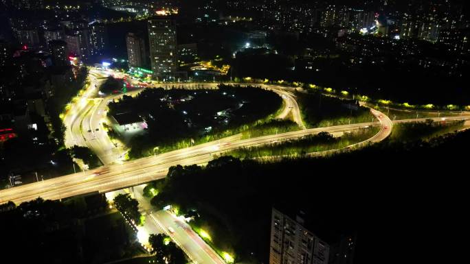 4K重庆北碚高速互通夜景车流航拍延时