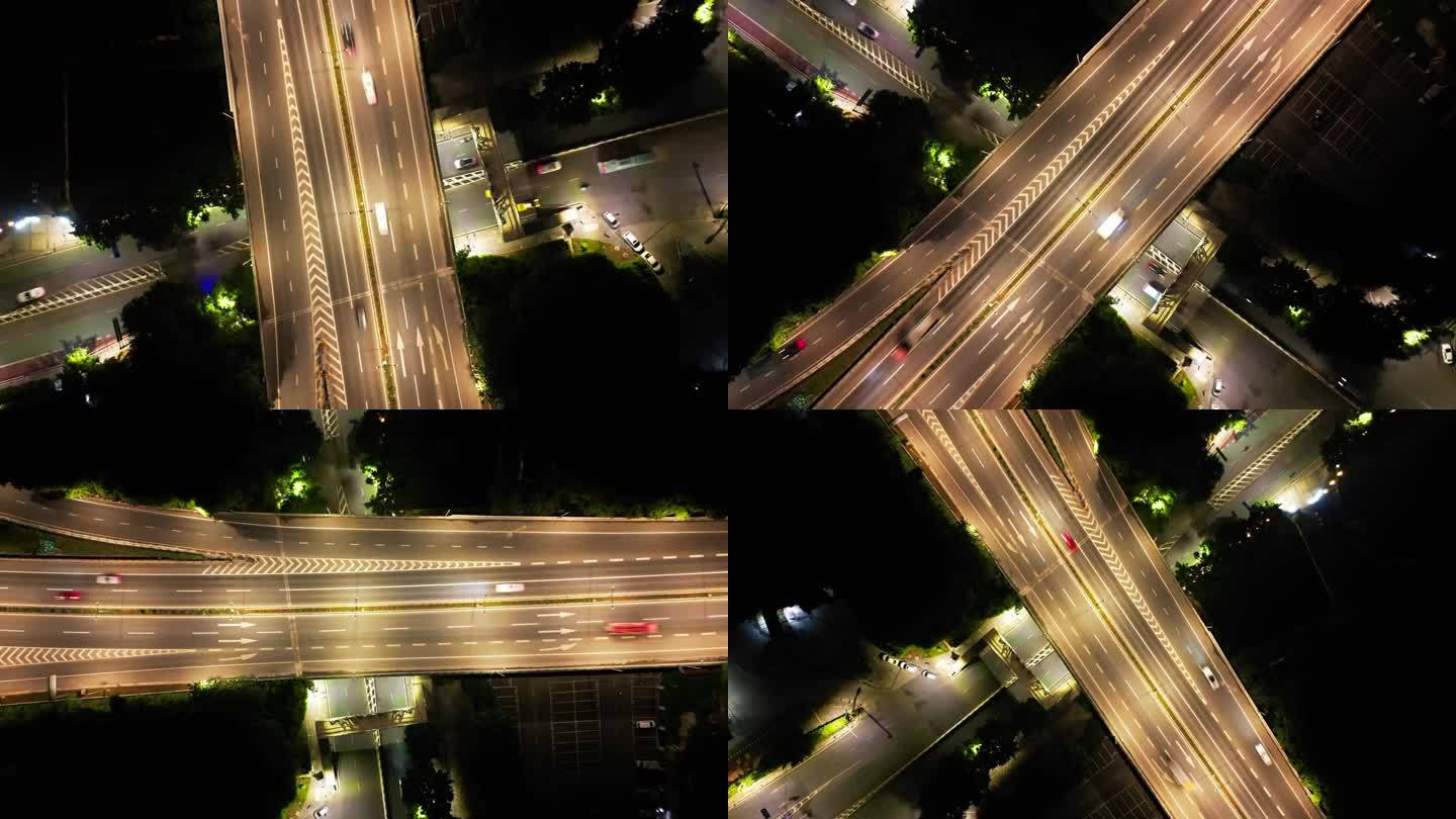 重庆北碚高速互通夜景车流航拍延时
