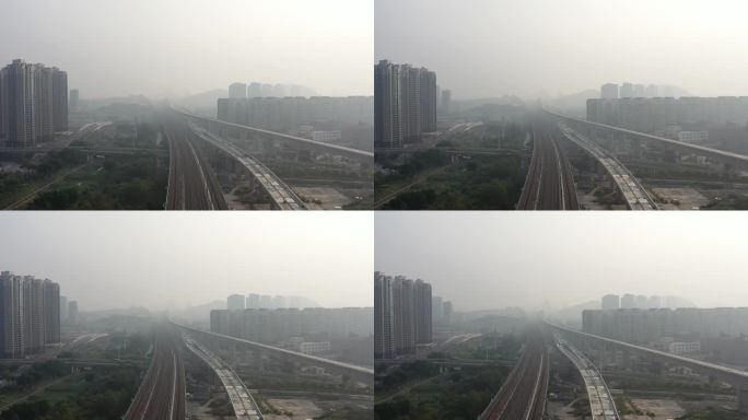 雾霾天气下的城市高架铁路