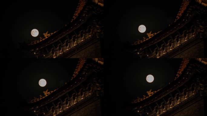 山西大同古城城楼月升延时