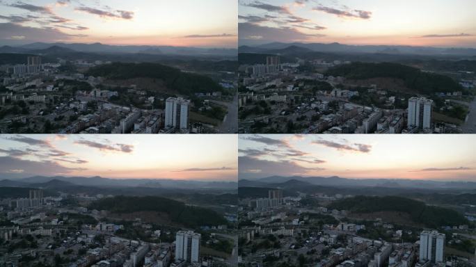 航拍贺州平桂区晚霞建筑交通