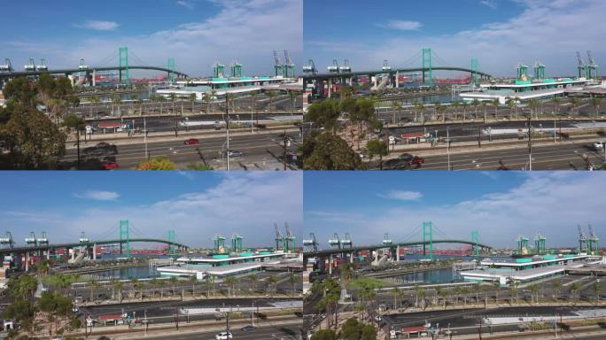 加利福尼亚州洛杉矶的圣佩德罗港与长滩地区的圣维森特大桥，集装箱滞留在港口