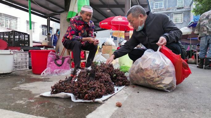 乡村集市老奶奶摆摊卖拐枣