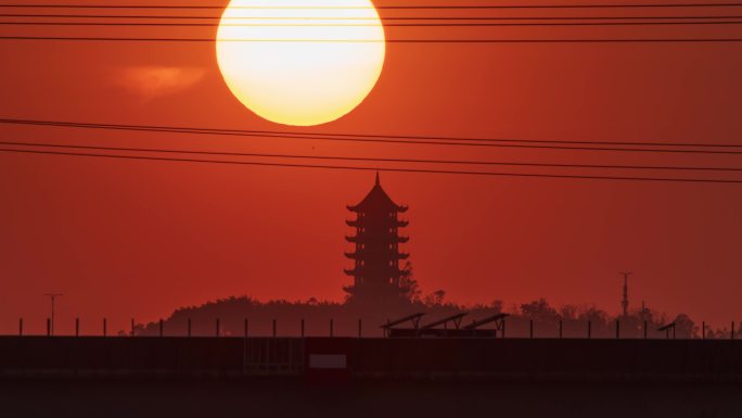 广州南沙十八罗汉塔落日