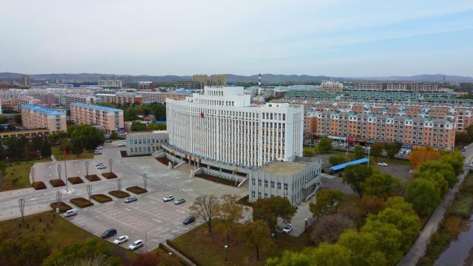 4K阿荣旗航拍呼伦贝尔阿荣旗城市街景航拍